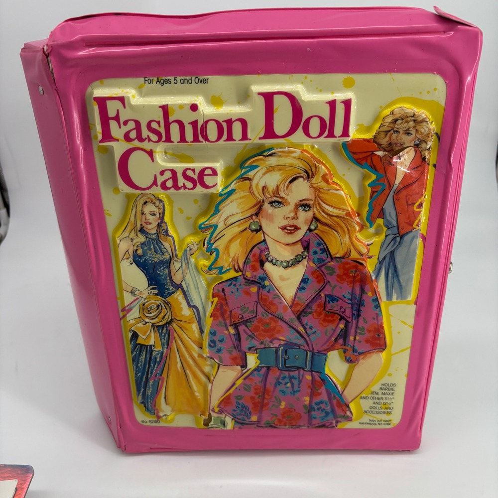 VTG 80s Tara Toy Fashion 3D Doll Case Pink Vinyl Barbie Jem Maxie 10150 Pink USA